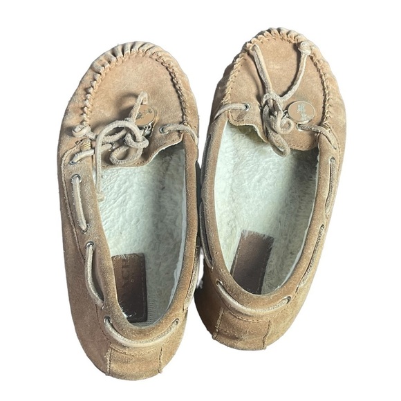 Coach Antonia Suede Shearling Tan Slip On Moccasin Slippers Sz 7.5 B - Picture 4 of 13